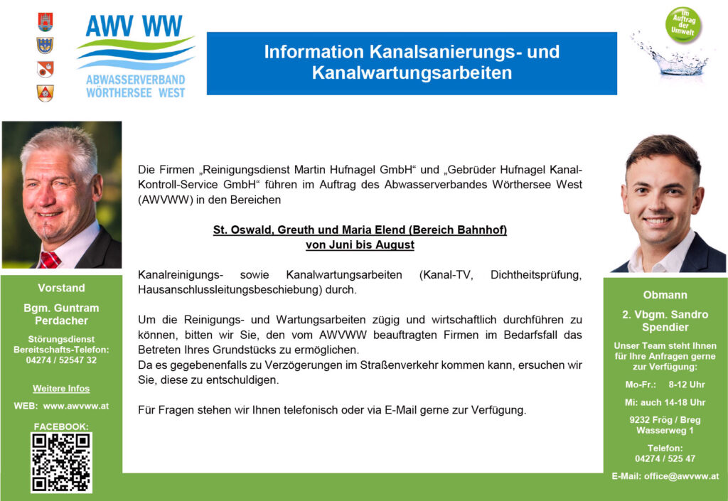 Kanalwartungsarbeiten St. Oswald, Greuth, Maria Elend